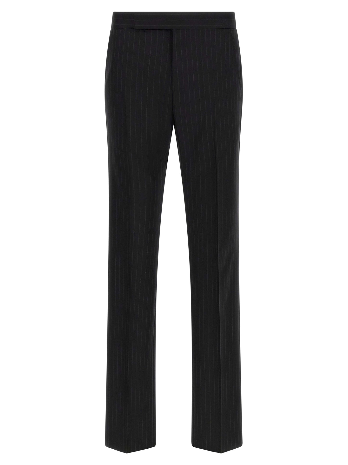 Pant Suit by Tom Ford for men in wool black, pinstripe & striped showcases an bespeak silhouette, artfully detailed with a sophisticated and an bespeak straight-leg for a refined finish.