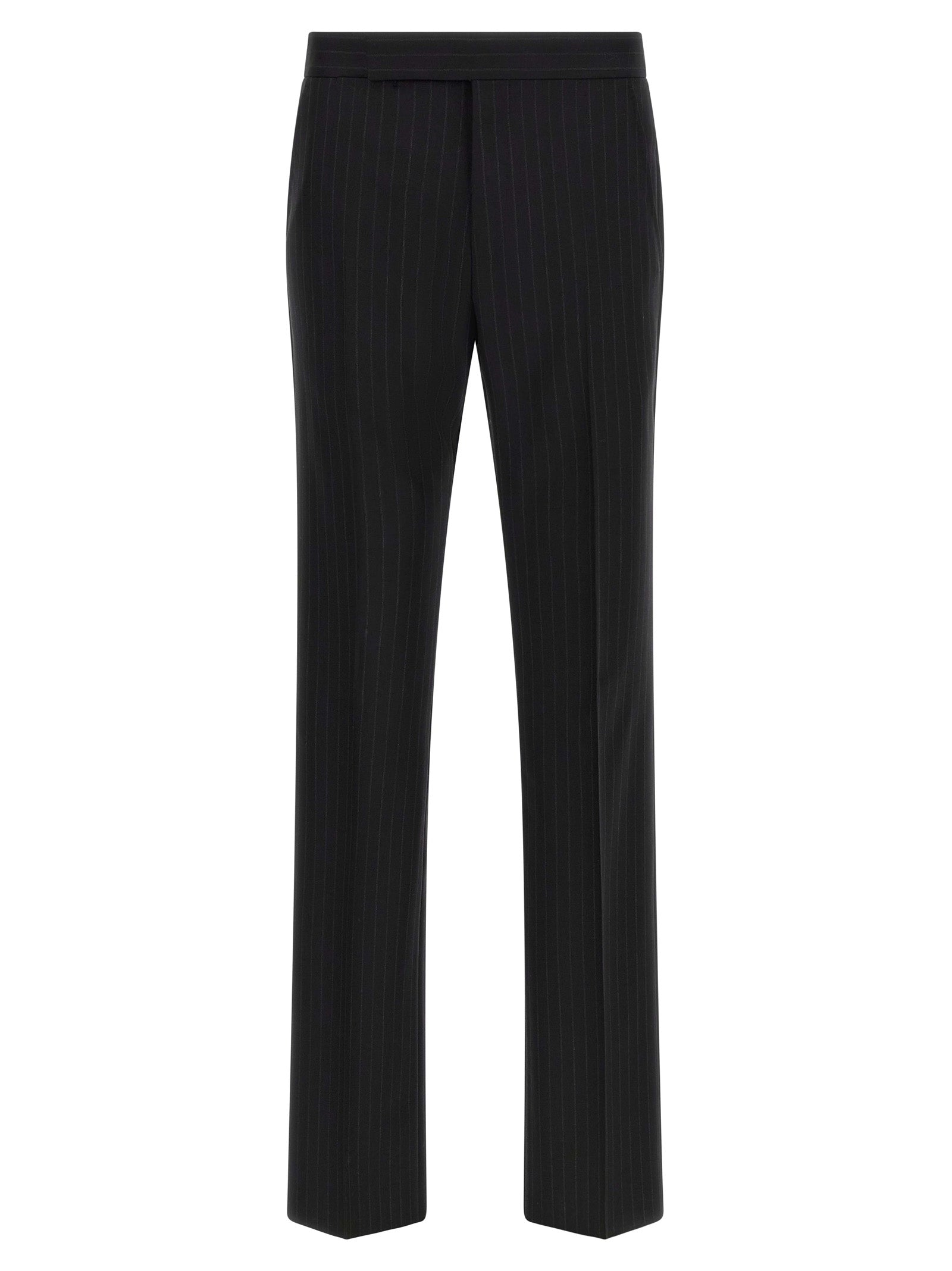 Pant Suit by Tom Ford for men in wool black, pinstripe & striped showcases an bespeak silhouette, artfully detailed with a sophisticated and an bespeak straight-leg for a refined finish.