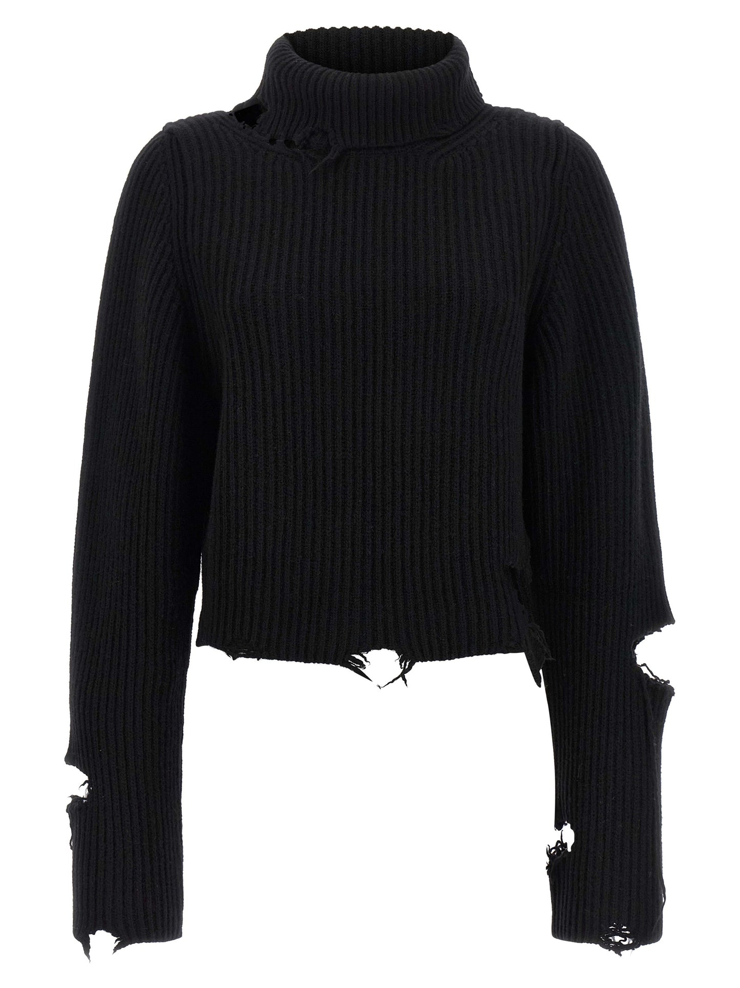 Haikure Play Women's Crop Top Relaxed Fit Cropped Turtleneck Merino Wool Cardigan - Black