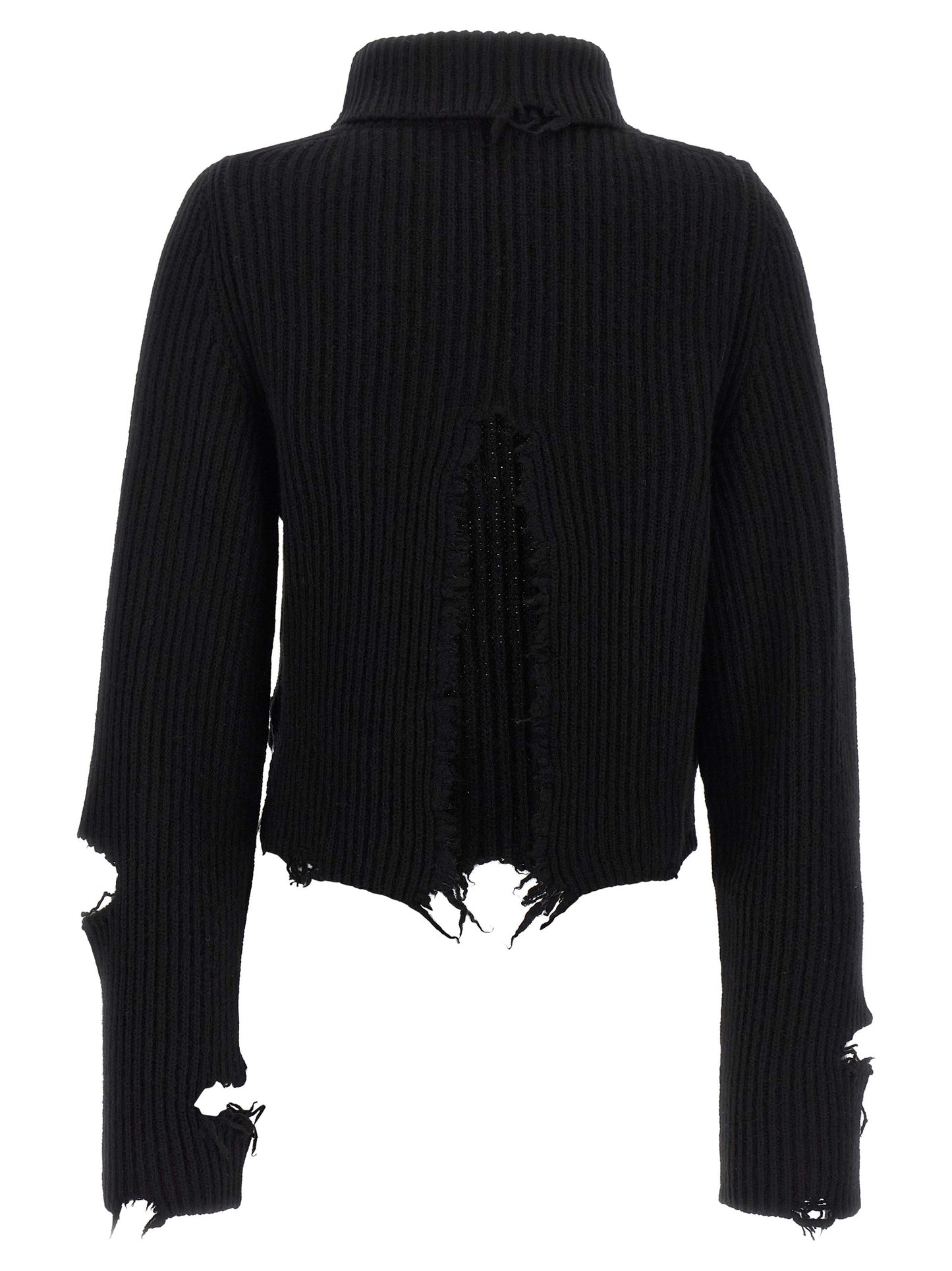 Haikure Play Women's Crop Top Relaxed Fit Cropped Turtleneck Merino Wool Cardigan - Black