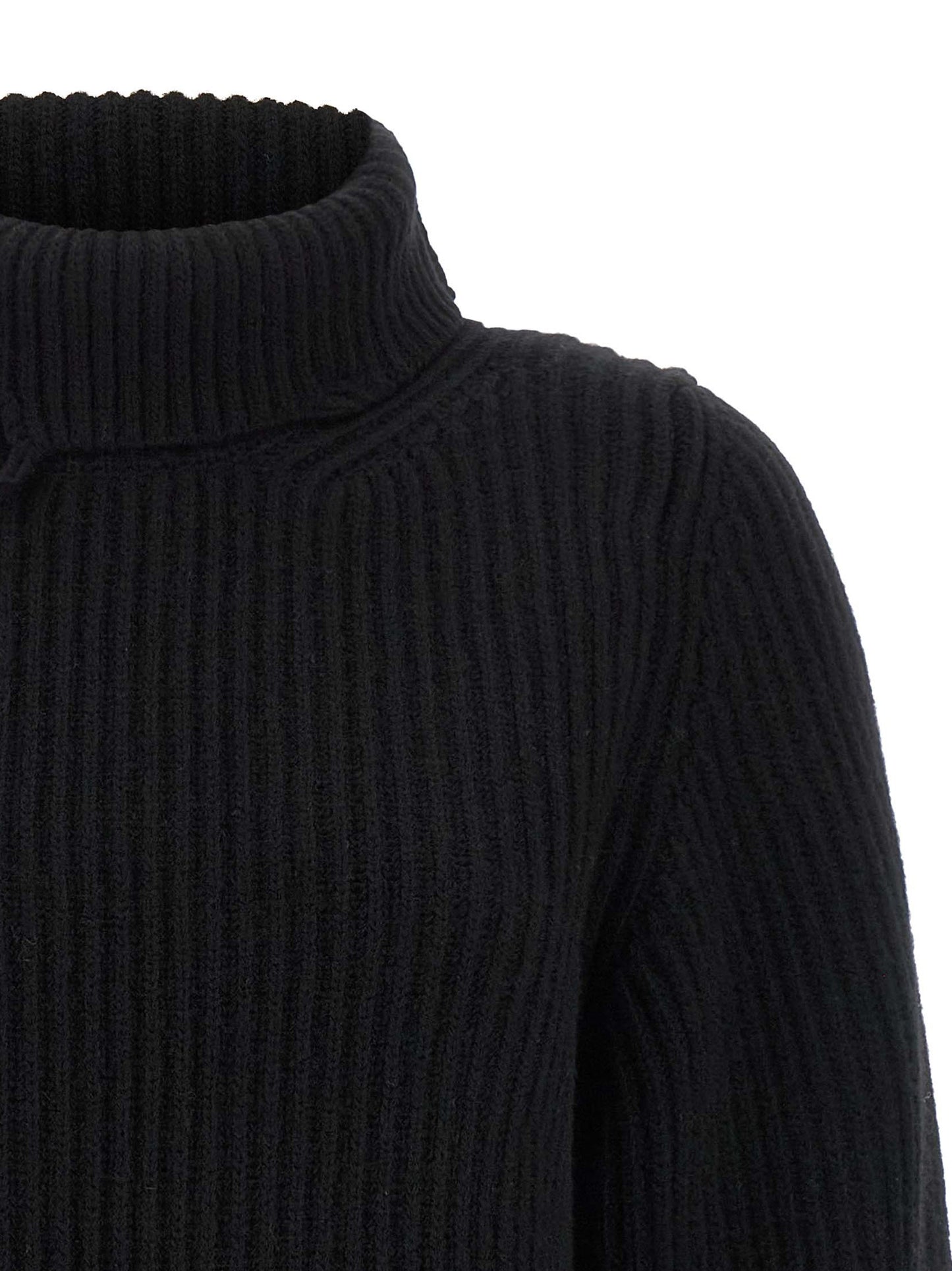 Haikure Play Women's Crop Top Relaxed Fit Cropped Turtleneck Merino Wool Cardigan - Black