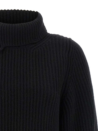 Haikure Play Women's Crop Top Relaxed Fit Cropped Turtleneck Merino Wool Cardigan - Black