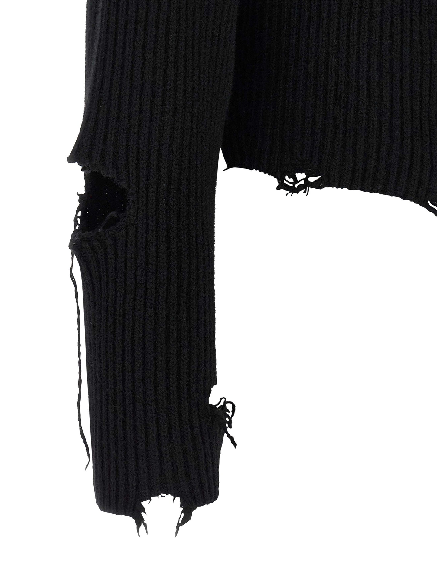 Haikure Play Women's Crop Top Relaxed Fit Cropped Turtleneck Merino Wool Cardigan - Black