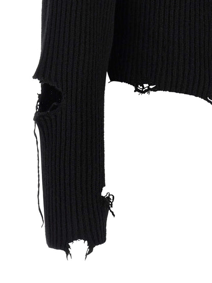 Haikure Play Women's Crop Top Relaxed Fit Cropped Turtleneck Merino Wool Cardigan - Black