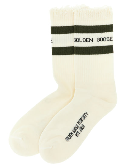 Socks by Golden Goose for women in stretch polyamide cotton bicolour, cream, green & signature features an utilitarian chic finish from the Women's Stretch Polyamide Cotton Socks collection, offering an utilitarian chic fit that ensures sophisticated comfort.