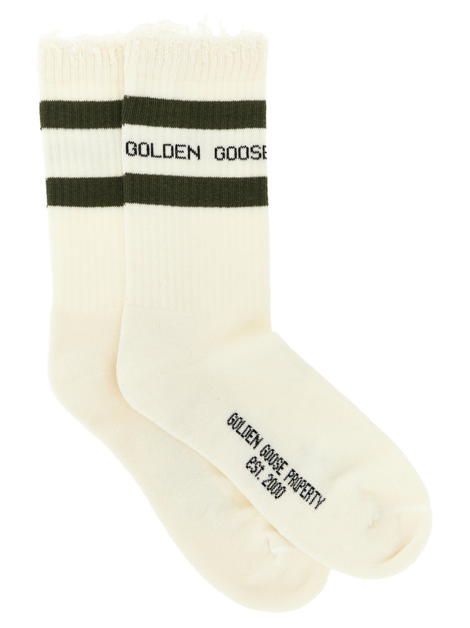 Socks by Golden Goose for women in stretch polyamide cotton bicolour, cream, green & signature features an stylish silhouette, showcasing the stylish design of this Women's Stretch Polyamide Cotton Socks with a stylish finish.