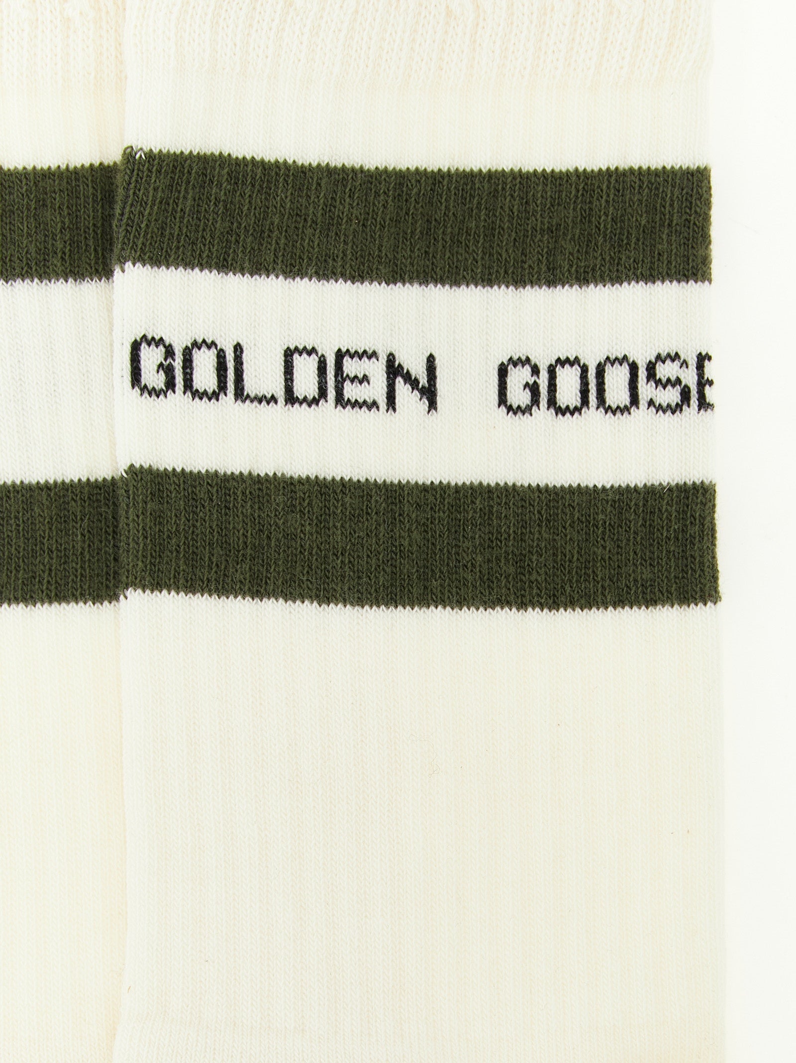 Socks by Golden Goose for women in stretch polyamide cotton bicolour, cream, green & signature features a contemporary knit construction, showcasing the sophisticated design of this Women's Stretch Polyamide Cotton Socks with its contemporary finish.