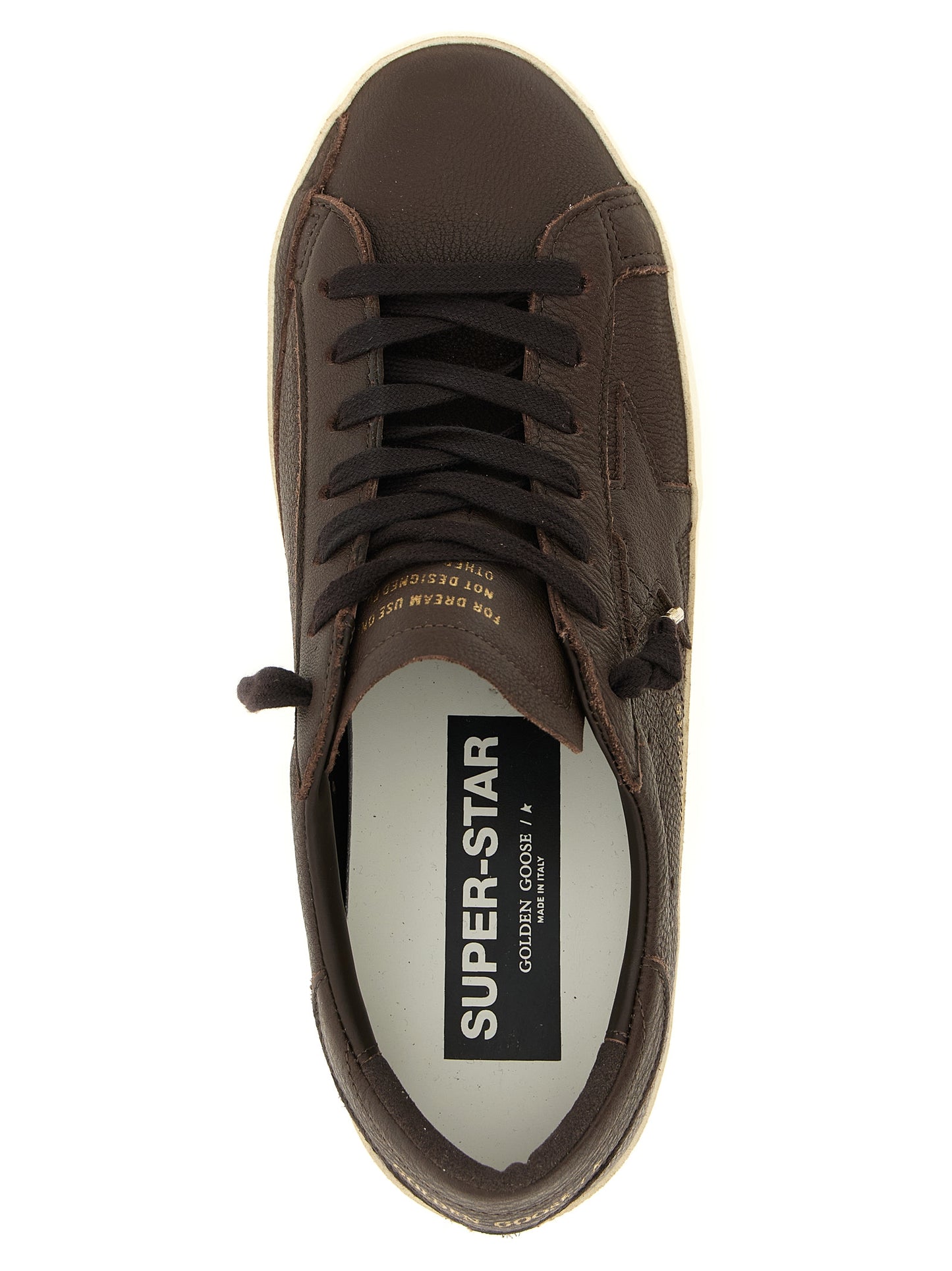 Sneakers by Golden Goose for men in cowhide leather brown, gold & signature features a chic design, perfectly showcasing the chic low-top style of this Star Men's Low Top Cowhide Leather Sneakers.
