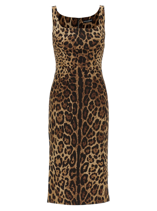 Dolce & Gabbana Women's Sleeveless Silk Midi Dress - Animal Brown Print