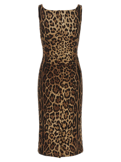 Dolce & Gabbana Women's Sleeveless Silk Midi Dress - Animal Brown Print