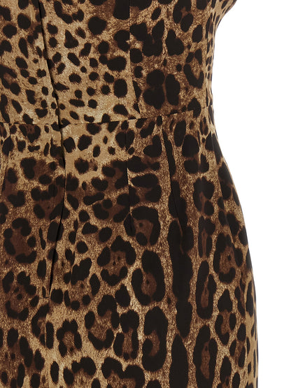 Dolce & Gabbana Women's Sleeveless Silk Midi Dress - Animal Brown Print