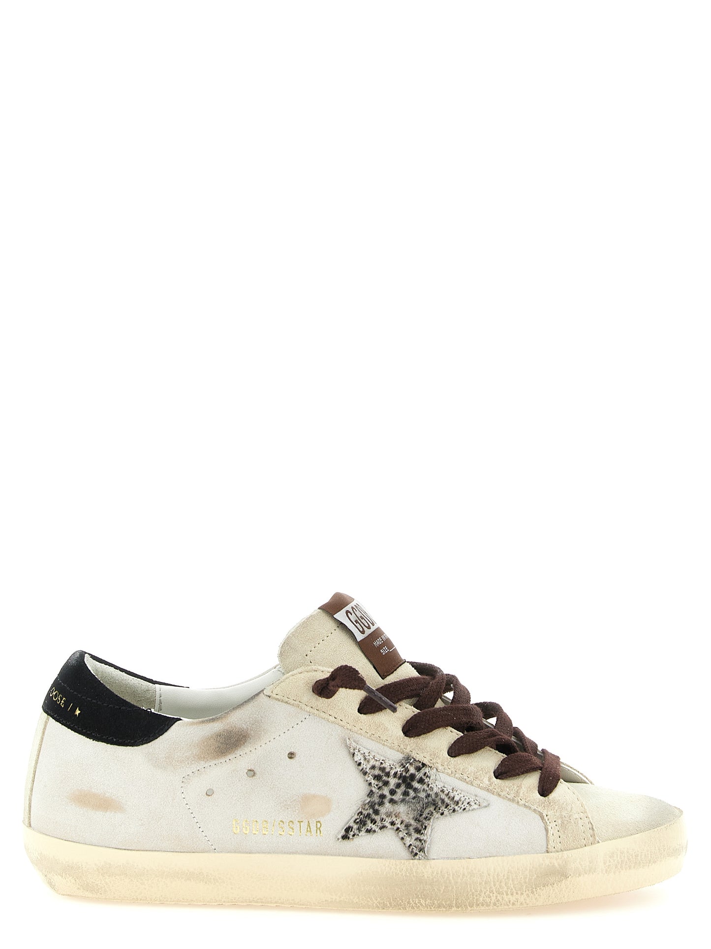 Sneakers by Golden Goose for women in bos taurus suede cowhide leather black, gold, multicolor & white features an fashionable silhouette, showcasing the premium Pony Star Women's Low Top Bos Taurus Suede Cowhide Leather Sneakers in a fashionable low-top style that offers a fashionable finish for refined style.
