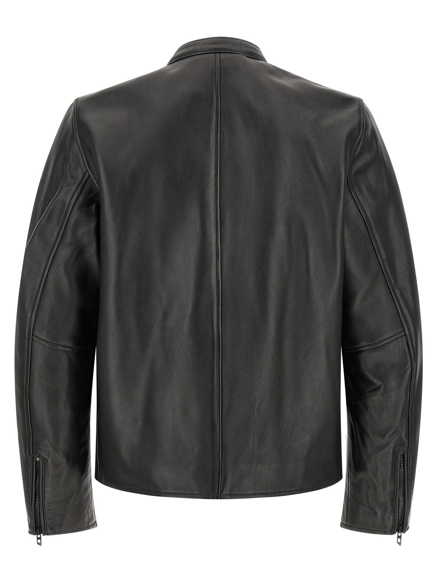 Jacket by Diesel for men in lamb leather black & signature presents a authentic silhouette, artfully detailed with a authentic and functional pockets for a premium authentic finish.