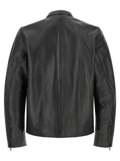 Jacket by Diesel for men in lamb leather black & signature presents a authentic silhouette, artfully detailed with a authentic and functional pockets for a premium authentic finish.