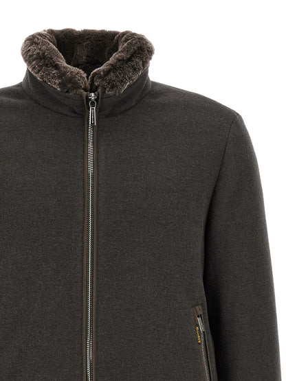 Bomber Jacket by MooRER for men in goose-down & cashmere brown features an contemporary silhouette, showcasing a sophisticated and contemporary thermal & insulated for a truly refined look.