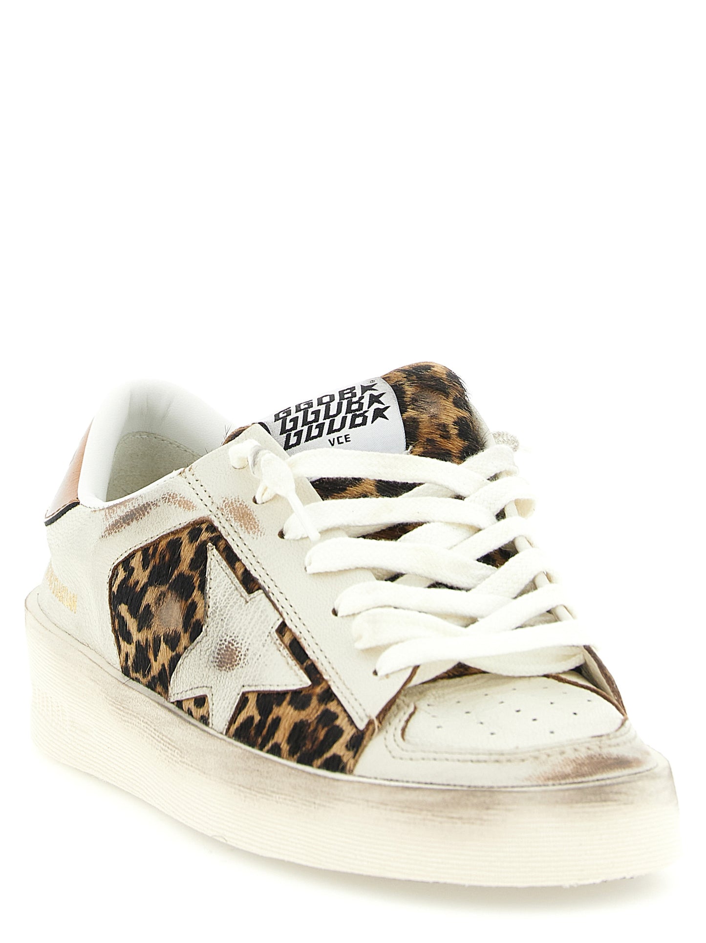 Sneakers by Golden Goose for women in goatskin leather animal, bronze, multicolor, white, signature & print presents a sumptuous silhouette, artfully capturing the essence of the Pony Star Women's Low Top Basketball Goatskin Leather Sneakers with its sumptuous low-top basketball style design.