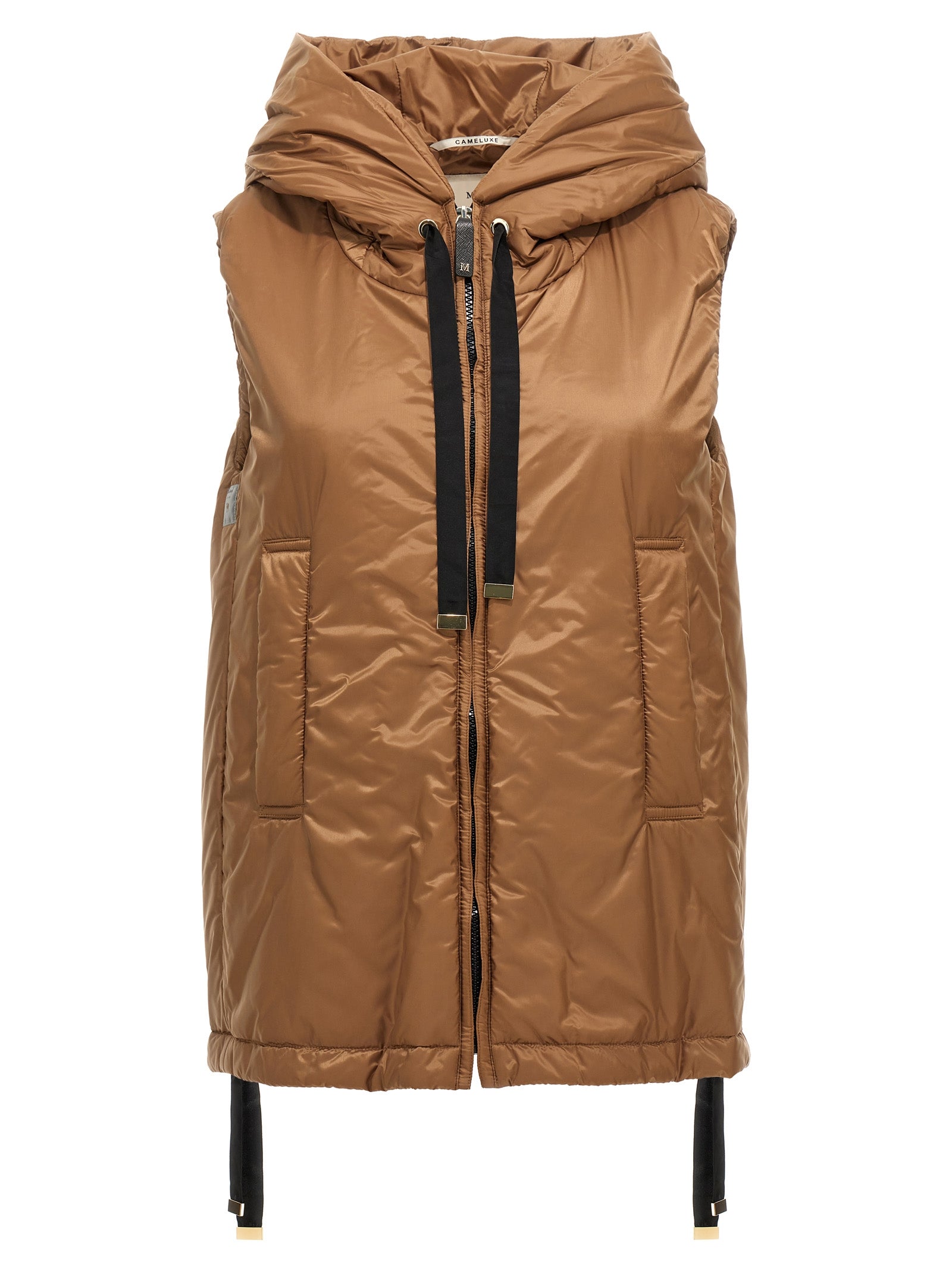 Hooded Vest by Max Mara for women in polyester black, brown, camel & signature features a chic silhouette, expertly detailed with a refined hooded neckline and premium thermal, water-resistant & hooded for a truly chic look.