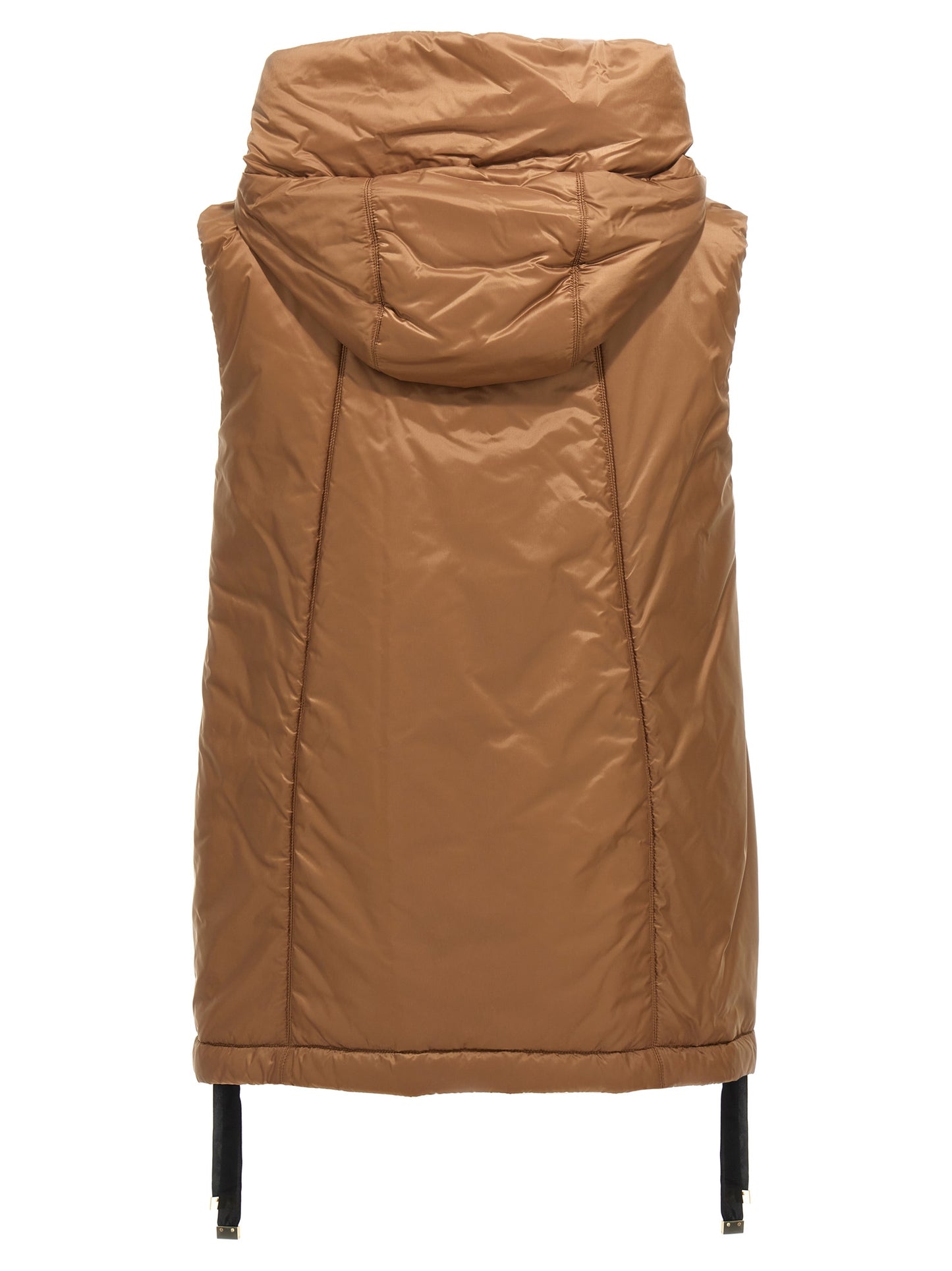 Hooded Vest by Max Mara for women in polyester black, brown, camel & signature showcases a utilitarian silhouette, artfully incorporating thermal, water-resistant & hooded and a utilitarian hooded neckline for a truly utilitarian finish.