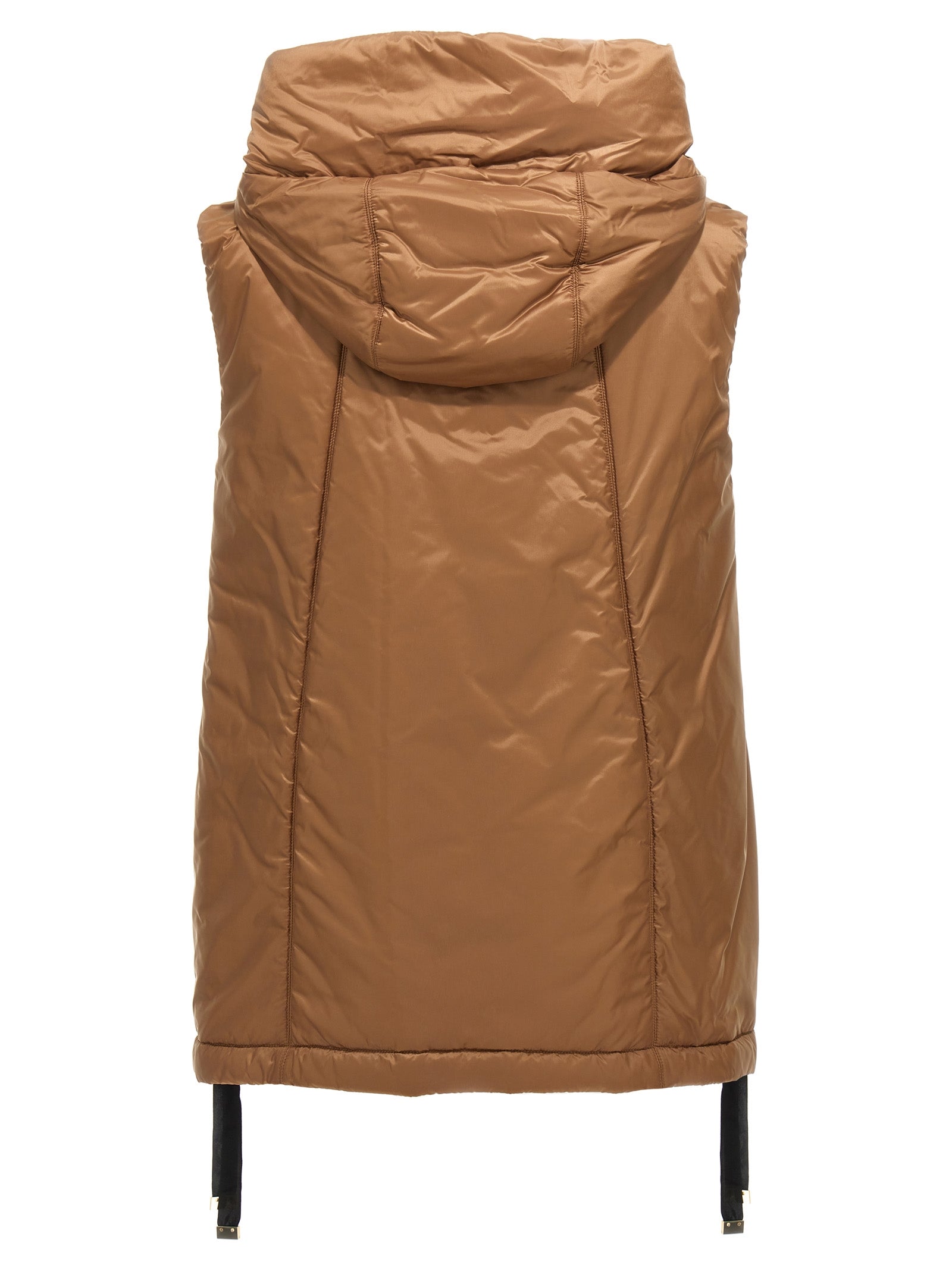 Hooded Vest by Max Mara for women in polyester black, brown, camel & signature showcases a utilitarian silhouette, artfully incorporating thermal, water-resistant & hooded and a utilitarian hooded neckline for a truly utilitarian finish.
