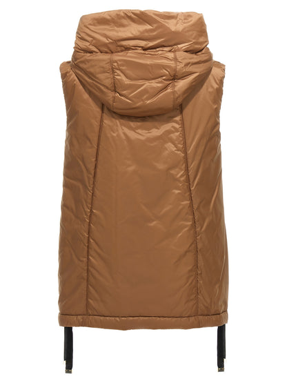 Hooded Vest by Max Mara for women in polyester black, brown, camel & signature showcases a utilitarian silhouette, artfully incorporating thermal, water-resistant & hooded and a utilitarian hooded neckline for a truly utilitarian finish.