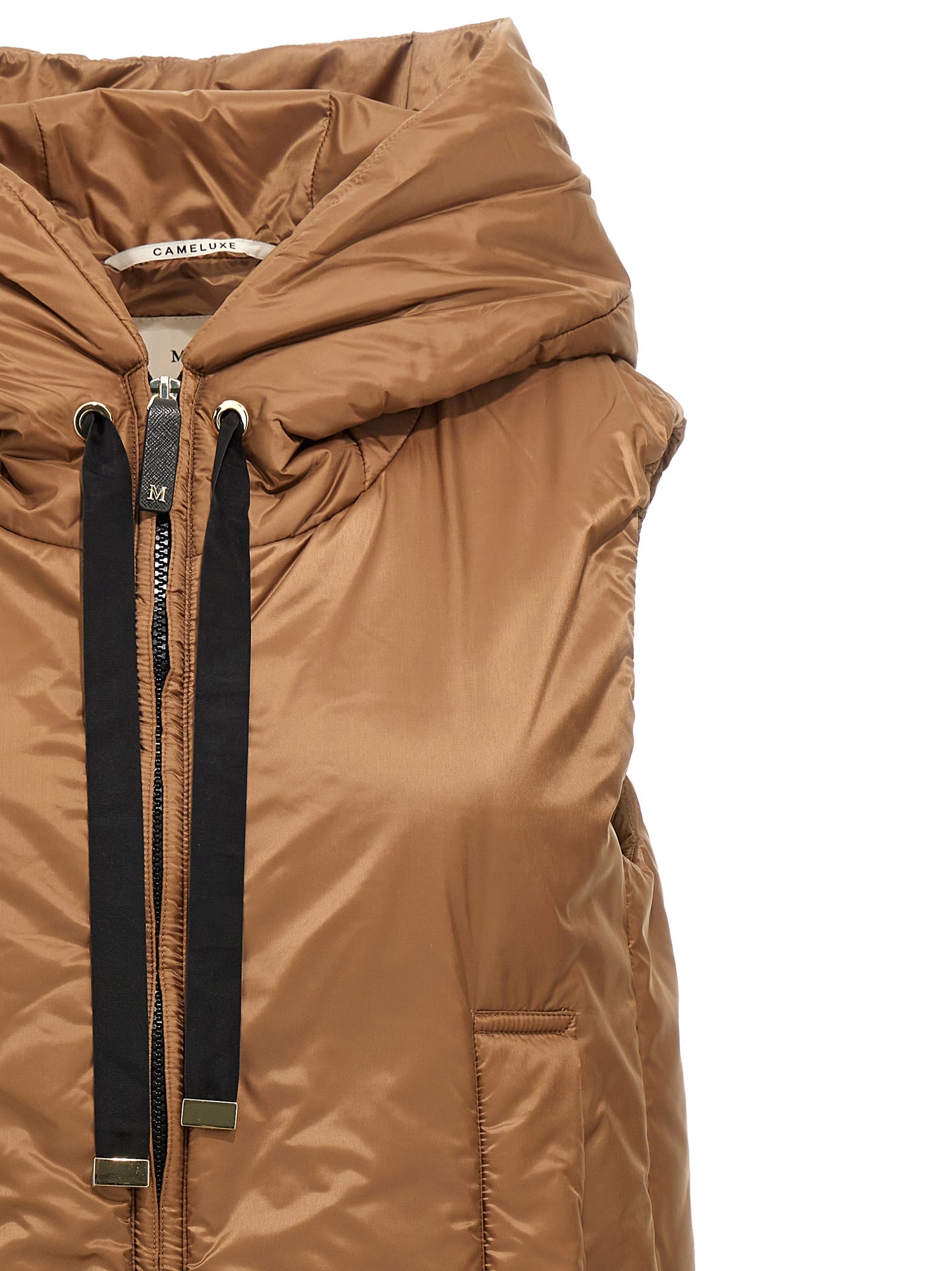 Hooded Vest by Max Mara for women in polyester black, brown, camel & signature features an on trend silhouette, showcasing a sophisticated hooded neckline and premium thermal, water-resistant & hooded for a truly on trend finish.