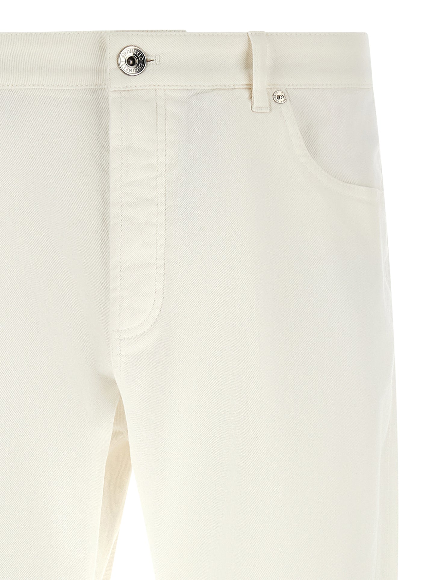Jeans by Brunello Cucinelli for men in stretch denim cotton brown & white features an sophisticated and cropped with a precise cropped, creating a sophisticated and sophisticated silhouette.