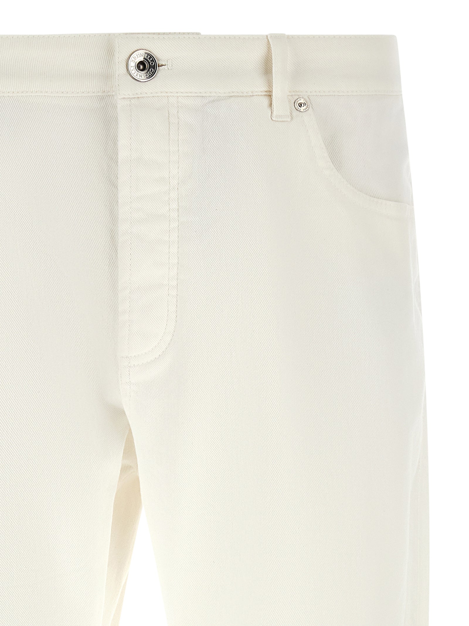 Jeans by Brunello Cucinelli for men in stretch denim cotton brown & white features an sophisticated and cropped with a precise cropped, creating a sophisticated and sophisticated silhouette.
