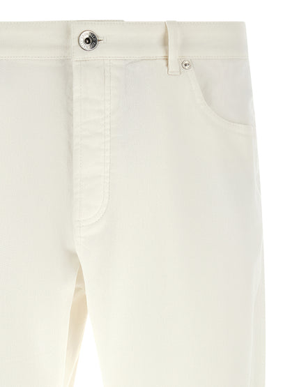 Jeans by Brunello Cucinelli for men in stretch denim cotton brown & white features an sophisticated and cropped with a precise cropped, creating a sophisticated and sophisticated silhouette.