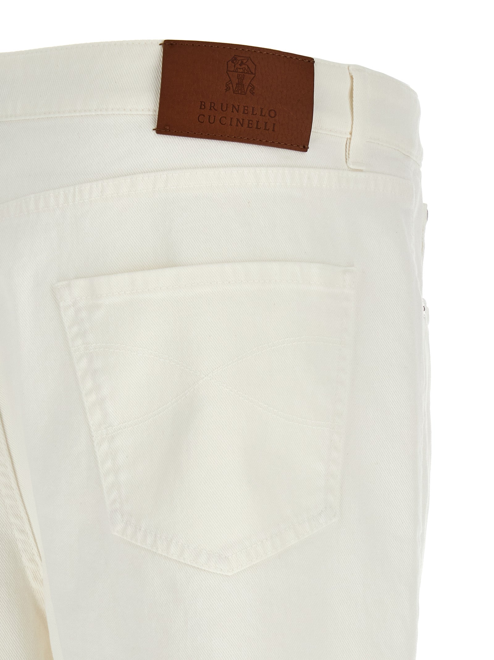 Jeans by Brunello Cucinelli for men in stretch denim cotton brown & white presents a refined pantology silhouette, artfully defined by a refined pantology cropped, cropped, and a sophisticated .