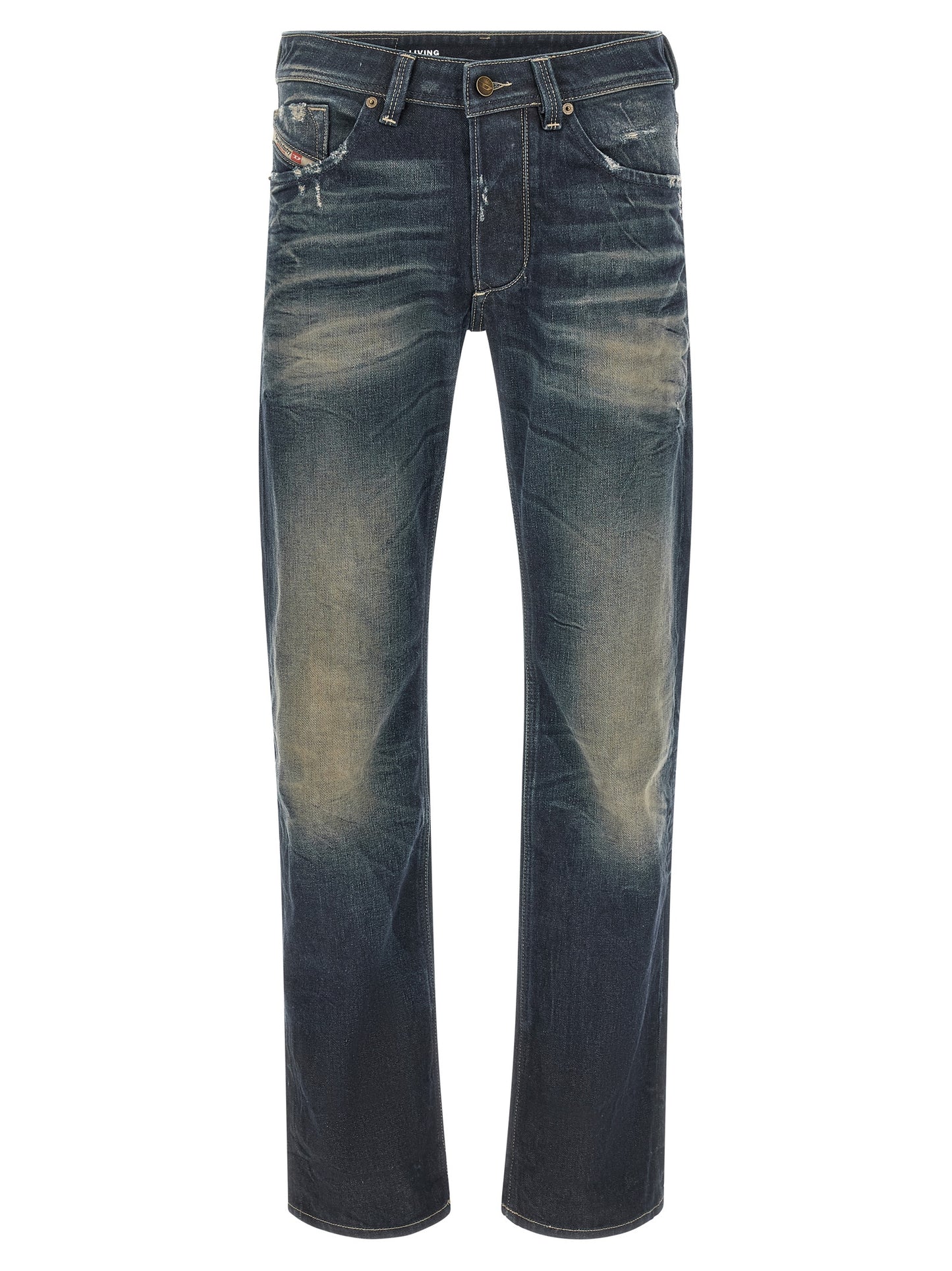 Jeans by Diesel for men in denim cotton & hemp blue presents a refined pantology silhouette, artfully defined by a refined pantology straight-leg, long, and a sophisticated .