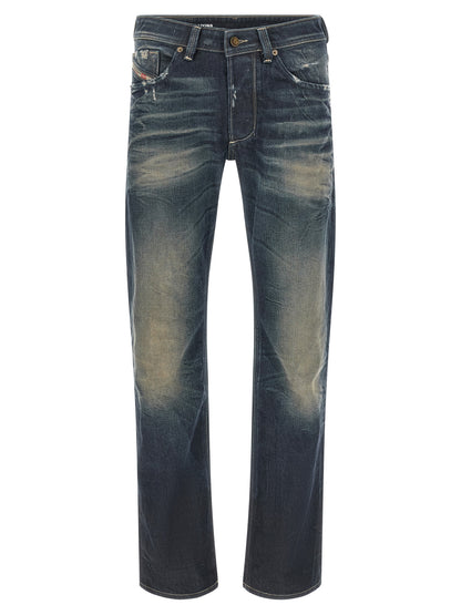 Jeans by Diesel for men in denim cotton & hemp blue presents a refined pantology silhouette, artfully defined by a refined pantology straight-leg, long, and a sophisticated .