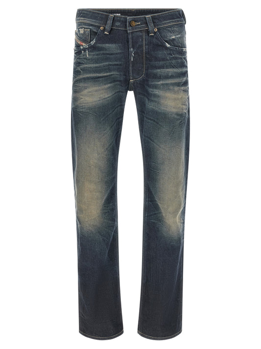 Jeans by Diesel for men in denim cotton & hemp blue presents a refined pantology silhouette, artfully defined by a refined pantology straight-leg, long, and a sophisticated .