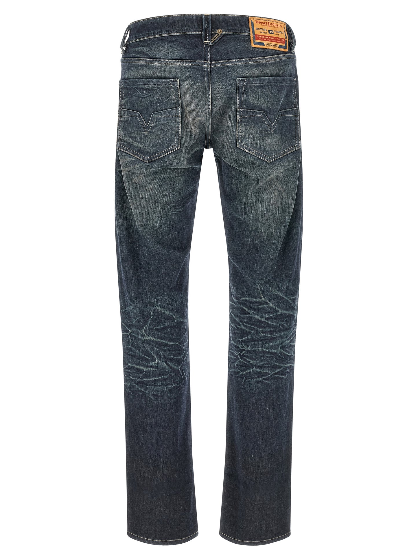 Jeans by Diesel for men in denim cotton & hemp blue features a refined silhouette with a refined straight-leg, defined by a and a refined long for a refined finish.