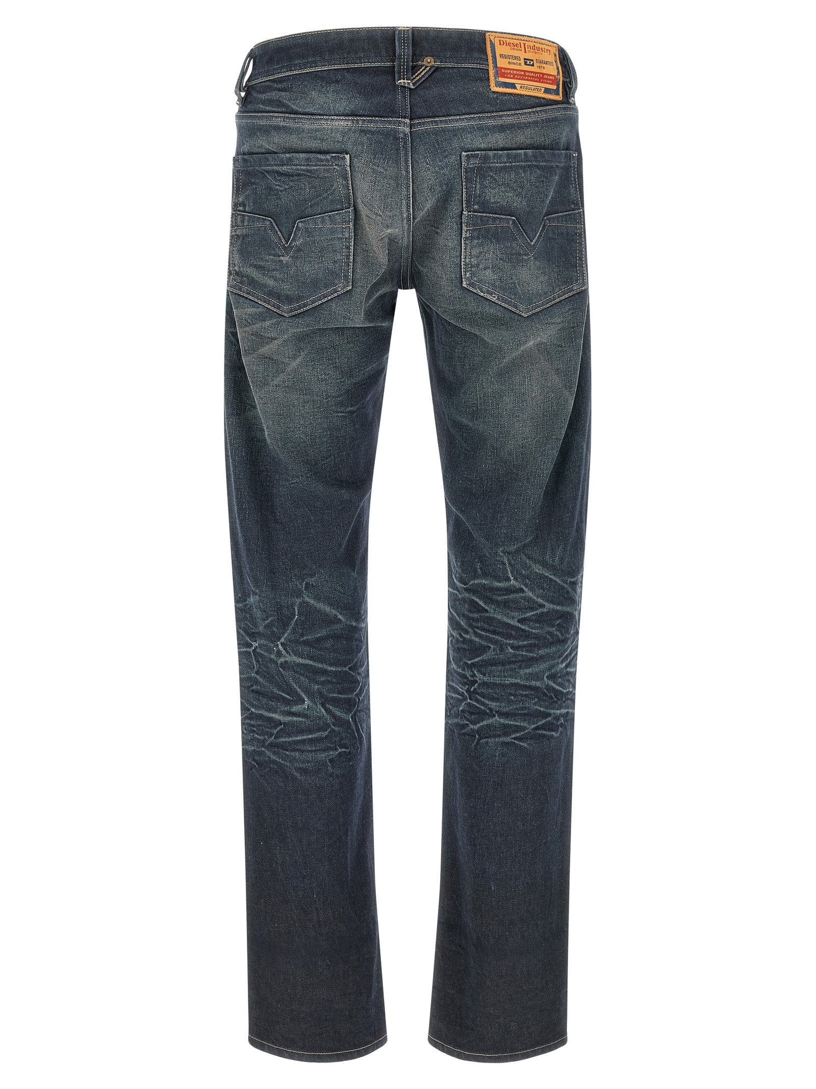 Jeans by Diesel for men in denim cotton & hemp blue features a refined silhouette with a refined straight-leg, defined by a and a refined long for a refined finish.