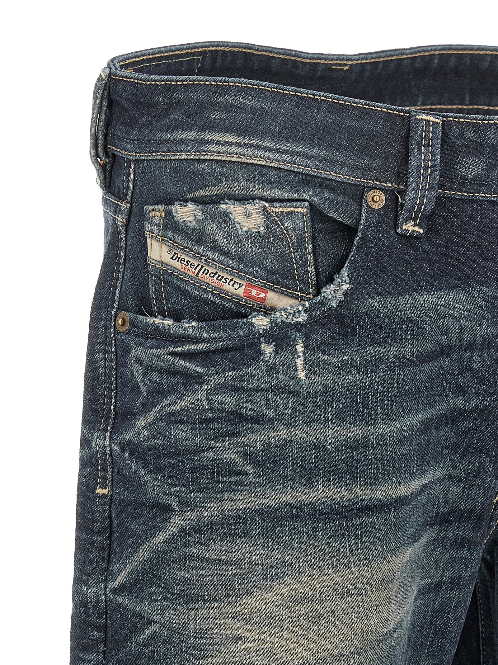 Jeans by Diesel for men in denim cotton & hemp blue features an refined tailoring silhouette, showcasing a premium straight-leg with a and long cut for a refined tailoring look.