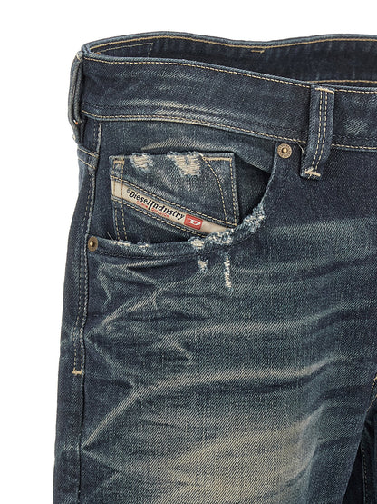 Jeans by Diesel for men in denim cotton & hemp blue features an refined tailoring silhouette, showcasing a premium straight-leg with a and long cut for a refined tailoring look.