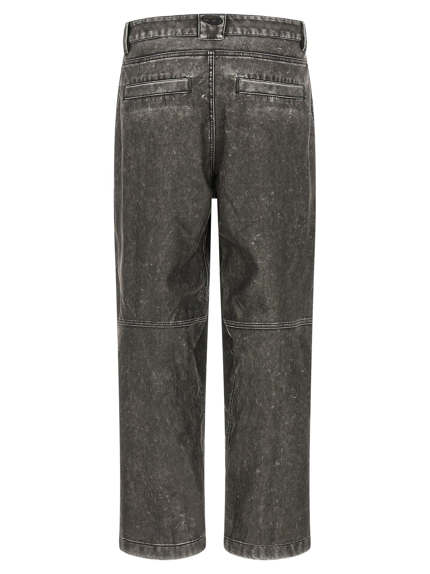 Trousers by Diesel for men in polyethylene polyurethane faux leather dark-gray & gray presents a perennial silhouette, meticulously tailored with a wide cut, long finish, and an elegant .