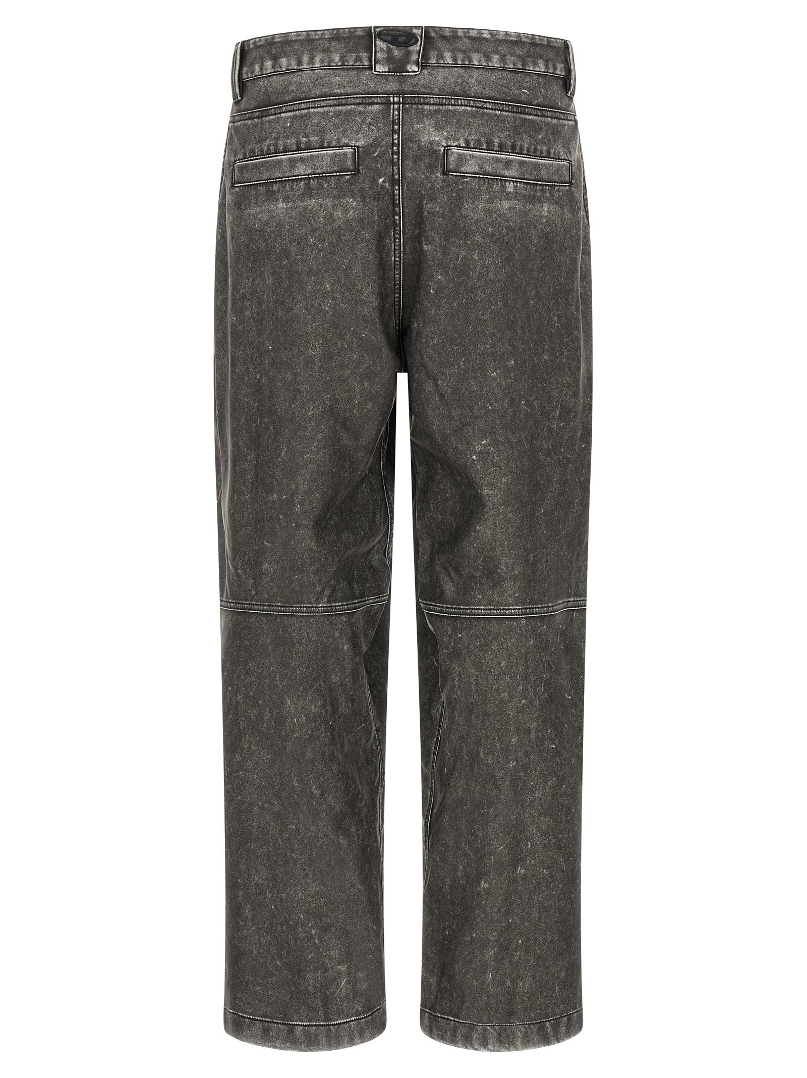 Trousers by Diesel for men in polyethylene polyurethane faux leather dark-gray & gray presents a perennial silhouette, meticulously tailored with a wide cut, long finish, and an elegant .