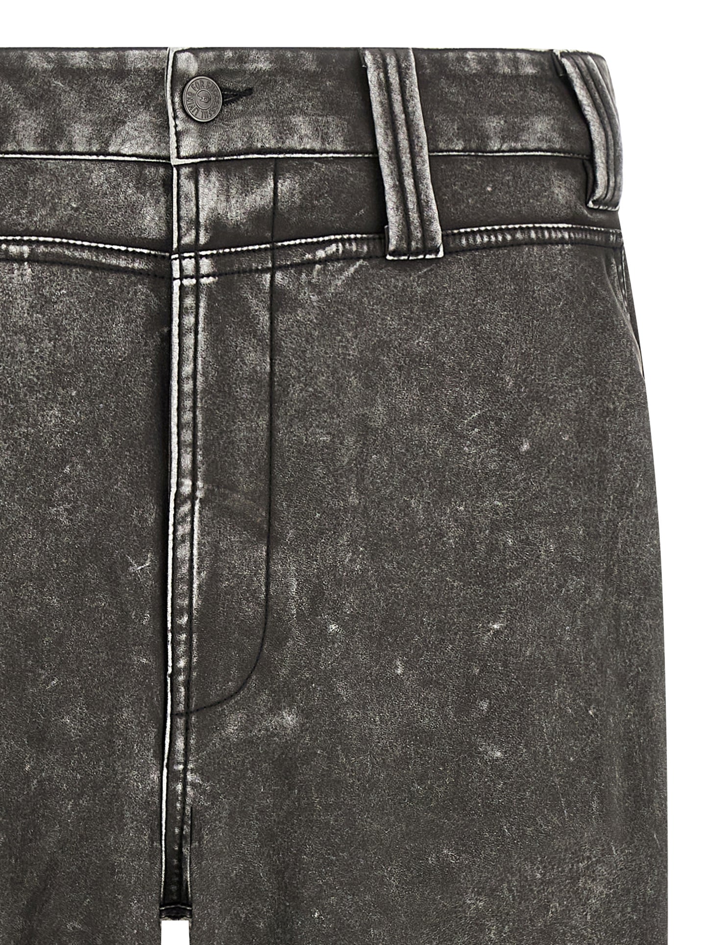 Trousers by Diesel for men in polyethylene polyurethane faux leather dark-gray & gray presents a perennial silhouette, meticulously tailored with a wide cut, long finish, and an elegant .