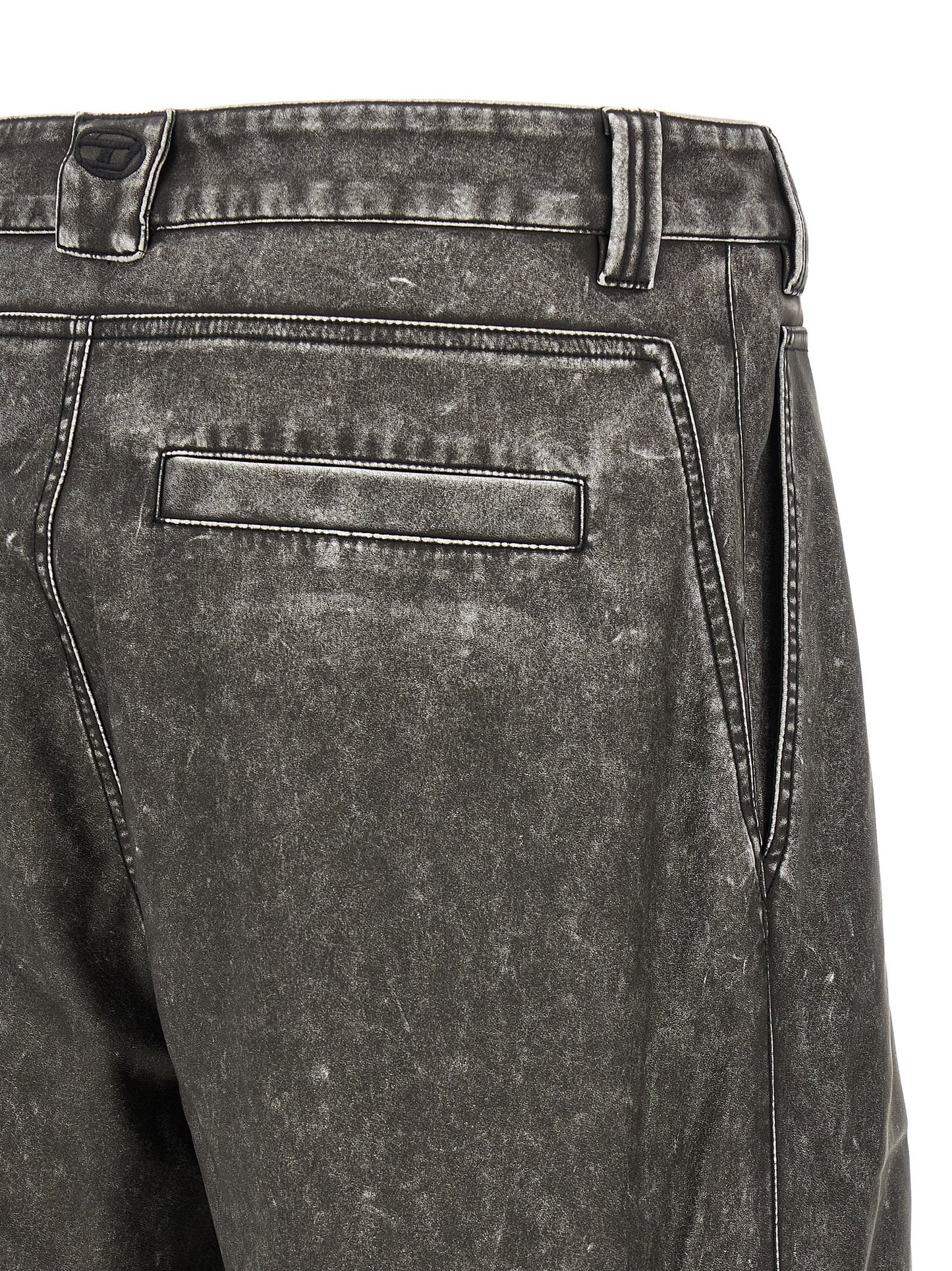 Trousers by Diesel for men in polyethylene polyurethane faux leather dark-gray & gray presents a smart silhouette, meticulously detailed with a smart wide, a smart long, and a smart .