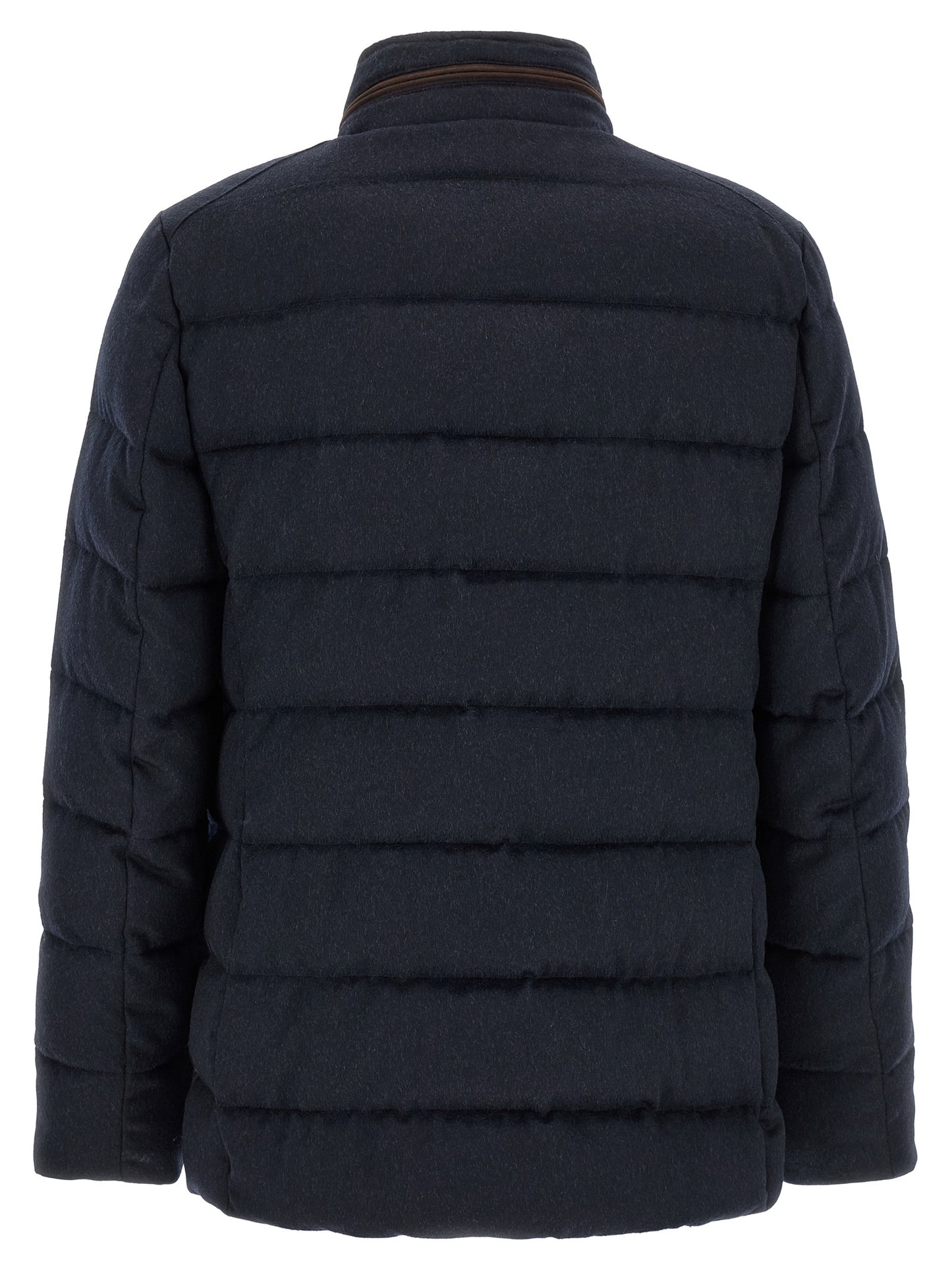 This Hooded Puffer Jacket by MooRER for men in cashmere blue, horn & signature exhibits a edgy silhouette, meticulously detailed with functional pockets, hooded & insulated and a edgy hooded neckline for a edgy finish.