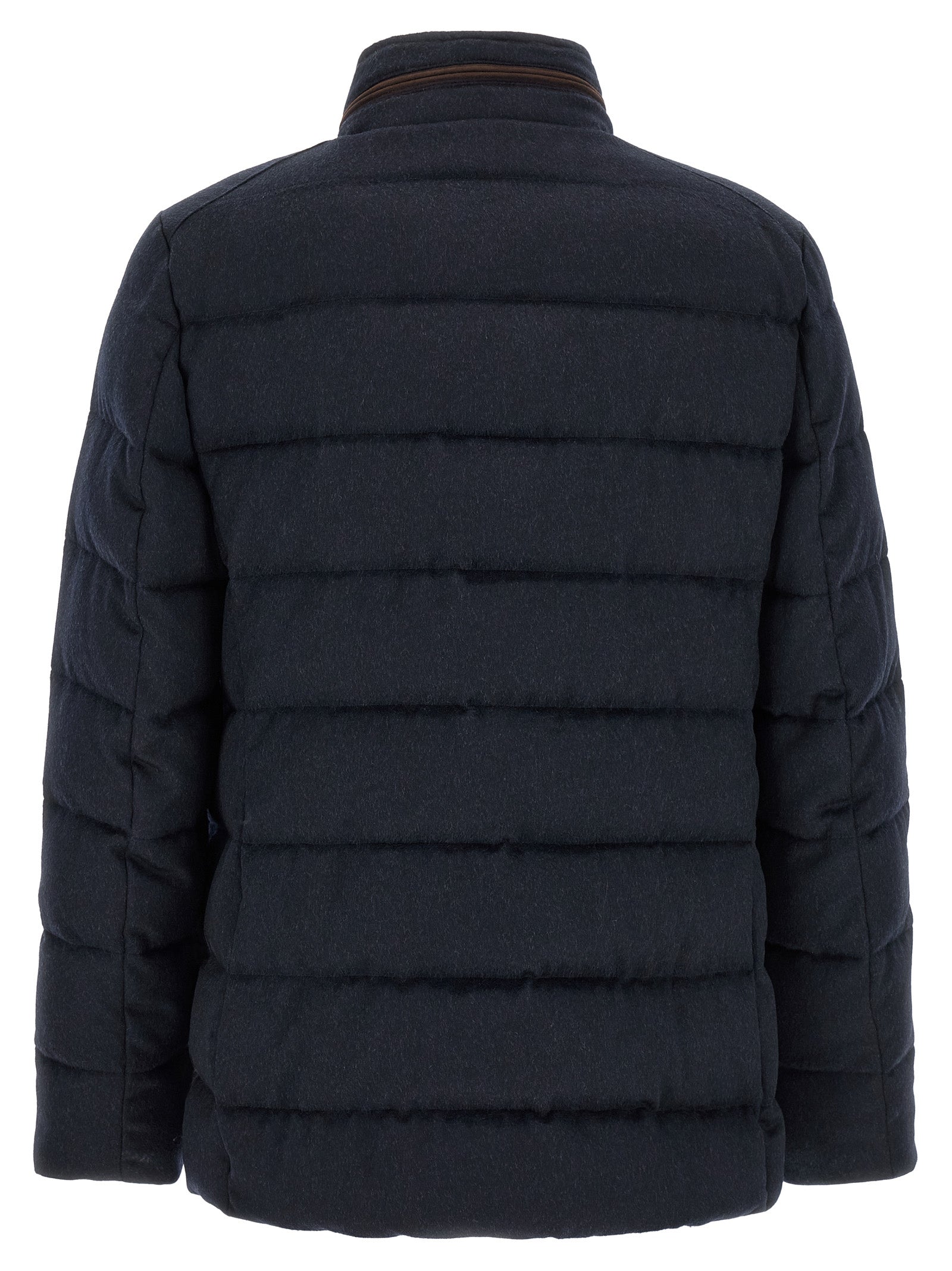 This Hooded Puffer Jacket by MooRER for men in cashmere blue, horn & signature exhibits a edgy silhouette, meticulously detailed with functional pockets, hooded & insulated and a edgy hooded neckline for a edgy finish.