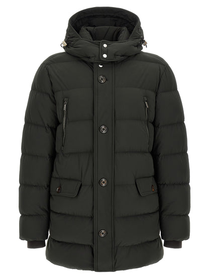 Hooded Puffer Jacket by MooRER for men in cashmere bicolour & green presents a effortlessly chic silhouette, showcasing a sophisticated hooded high-neck neckline and premium pockets, hooded & insulated for a truly effortlessly chic finish.
