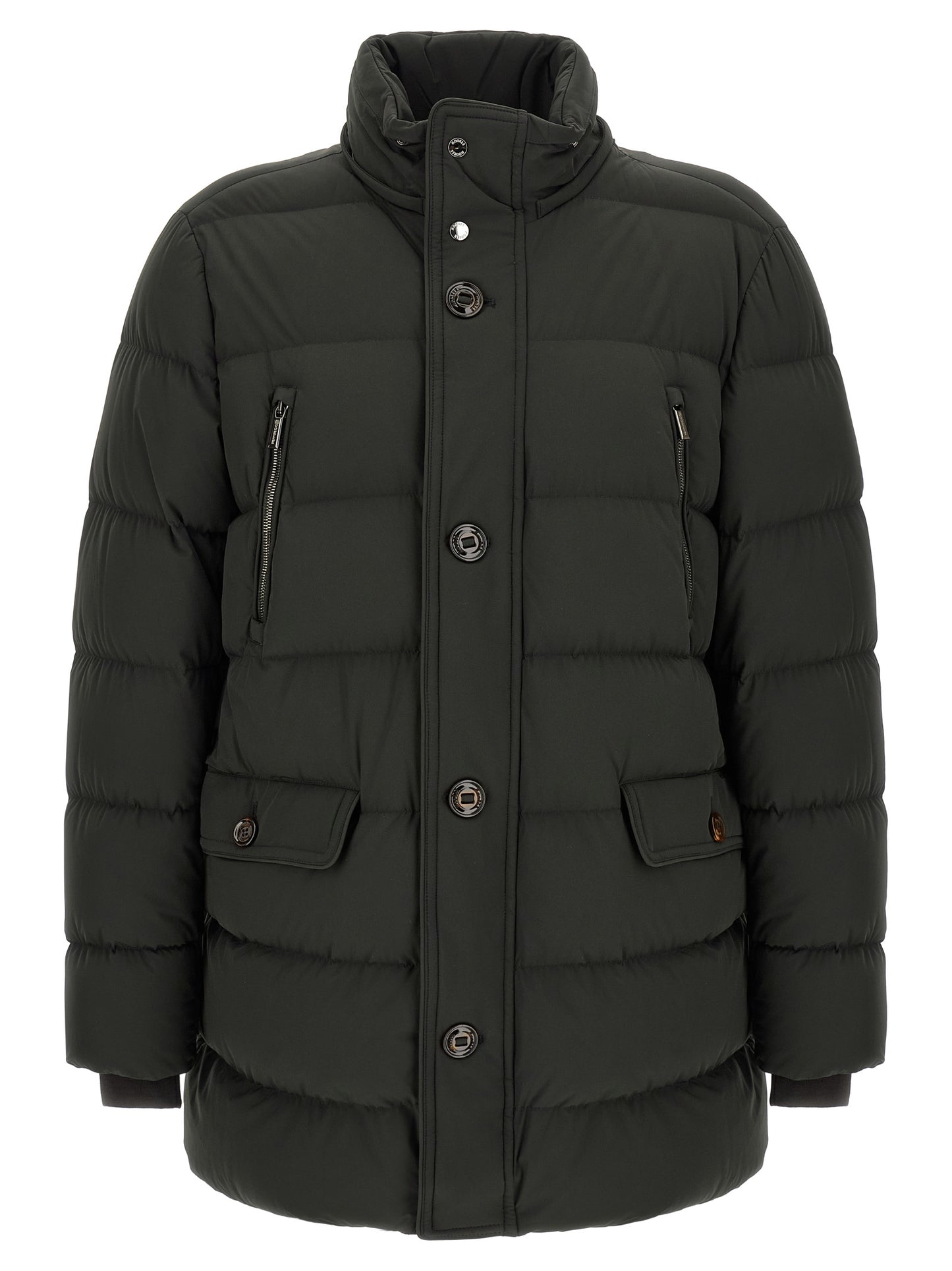 Hooded Puffer Jacket by MooRER for men in cashmere bicolour & green features a city-ready silhouette, detailed with pockets, hooded & insulated and a city-ready hooded high-neck neckline.