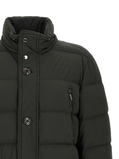 Hooded Puffer Jacket by MooRER for men in cashmere bicolour & green features an on trend silhouette, showcasing refined pockets, hooded & insulated and a sophisticated hooded high-neck neckline for a truly on trend finish.