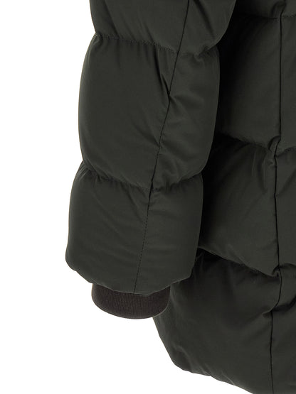 Hooded Puffer Jacket by MooRER for men in cashmere bicolour & green presents a effortlessly chic silhouette, showcasing a sophisticated hooded high-neck neckline and premium pockets, hooded & insulated for a truly effortlessly chic finish.