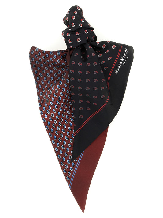 Scarf by Maison Margiela for men in silk black, blue, burgundy, multicolor, red & paisley showcases a warm silhouette from the Silk Wrap Scarf collection, offering a warm drape that exudes sophisticated luxury.