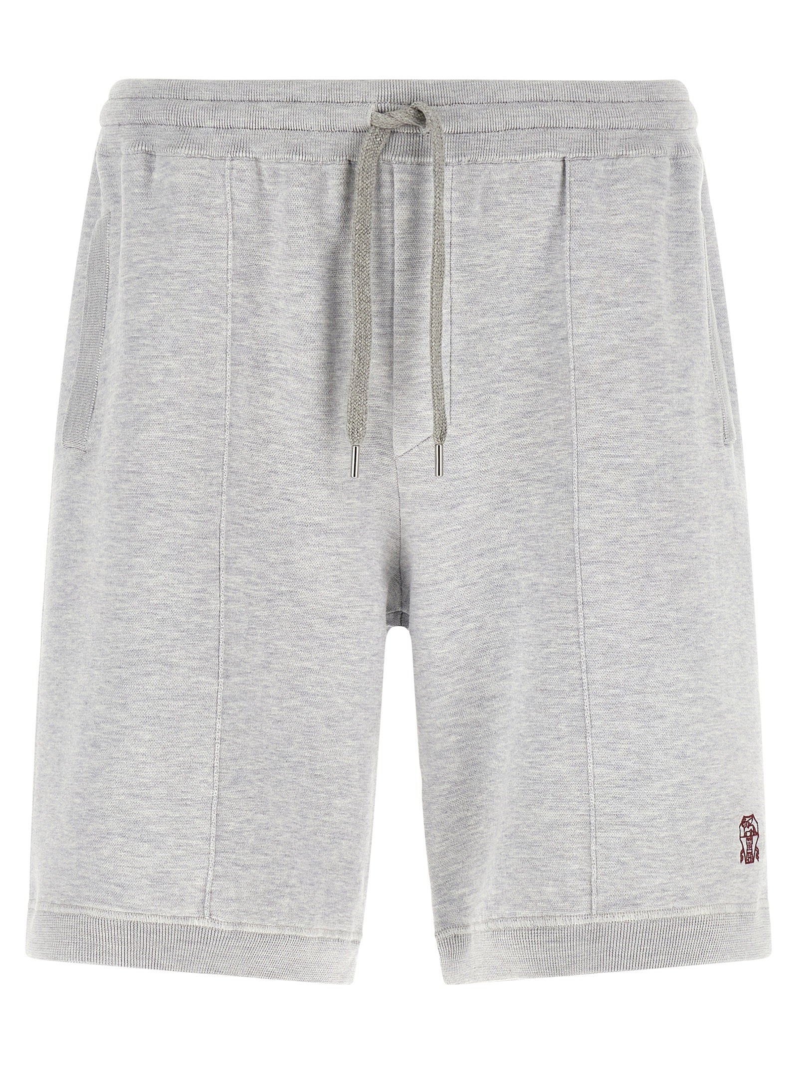 Bermuda Shorts by Brunello Cucinelli for men in cotton & silk gray features an tailored silhouette, showcasing a tailored regular-fit with a short and for a sophisticated look.