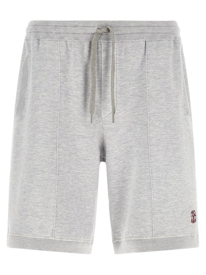 Bermuda Shorts by Brunello Cucinelli for men in cotton & silk gray features an tailored silhouette, showcasing a tailored regular-fit with a short and for a sophisticated look.