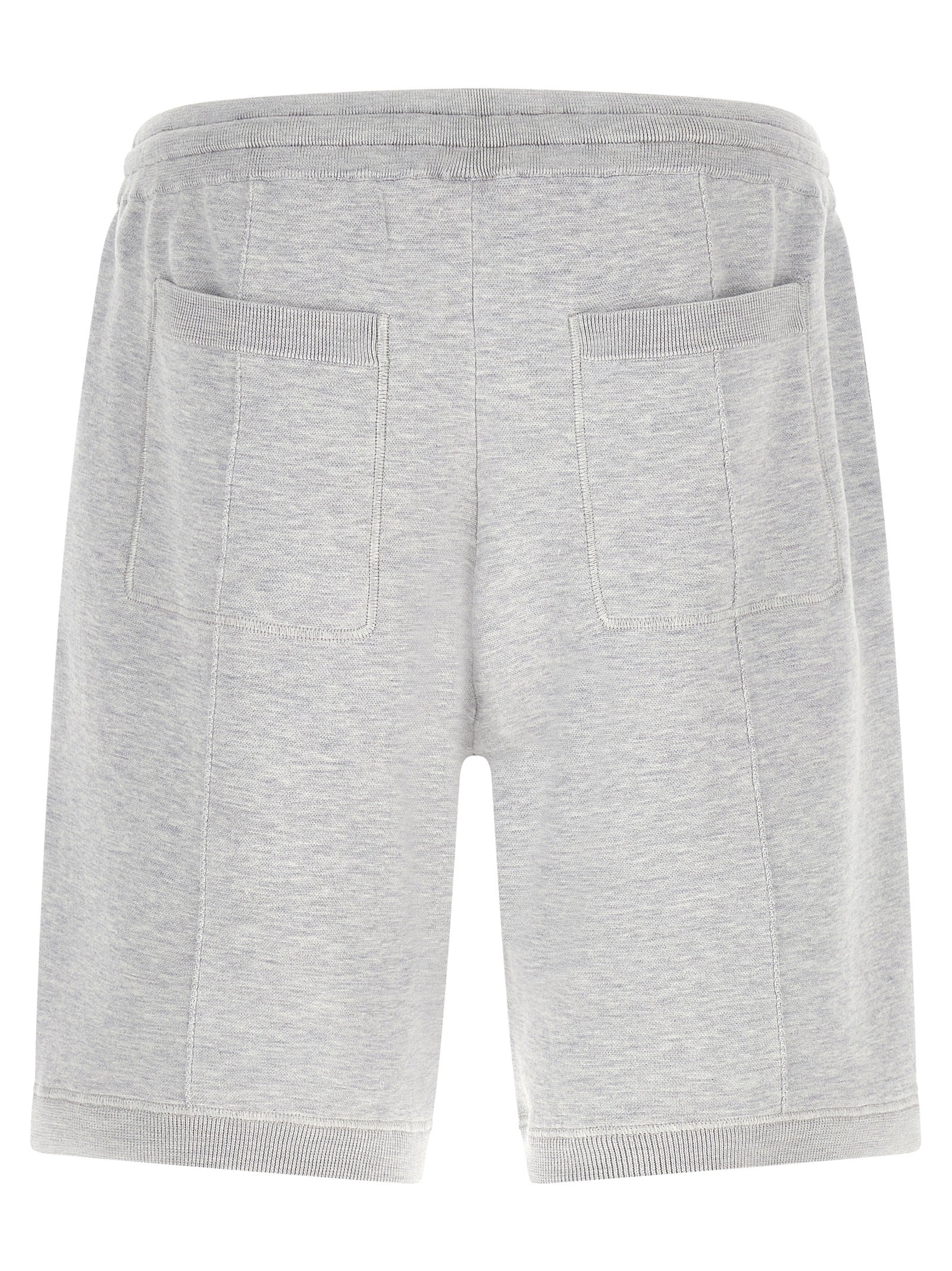 Bermuda Shorts by Brunello Cucinelli for men in cotton & silk gray features a sartorial silhouette, showcasing a sartorial regular-fit and short with a sophisticated for a sartorial look.